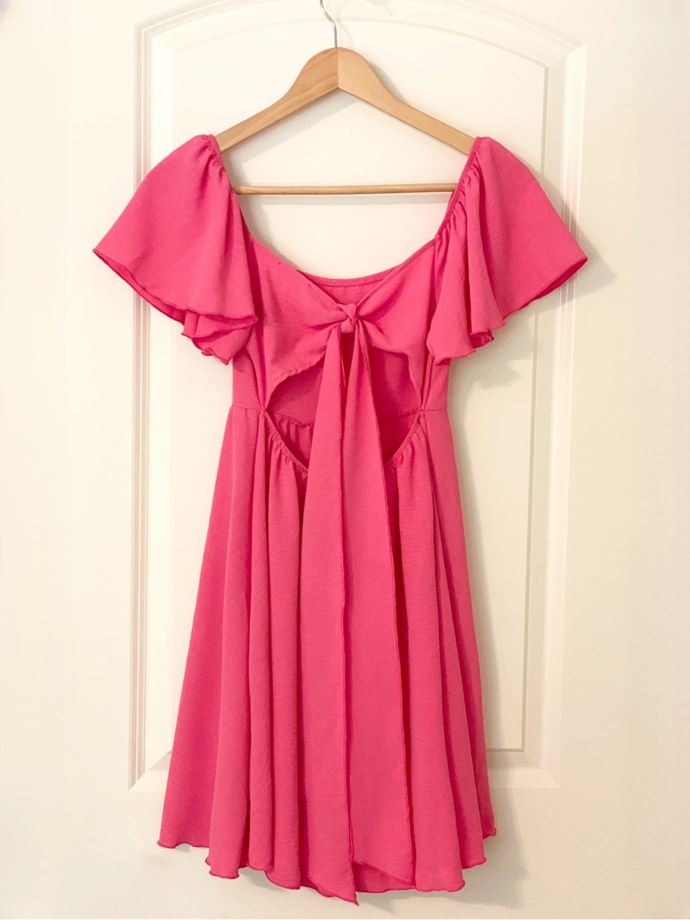 See You Monday Pink Flutter Sleeve Open Back Tie Dress Cotttage XS Barbiecore - Picture 3 of 11